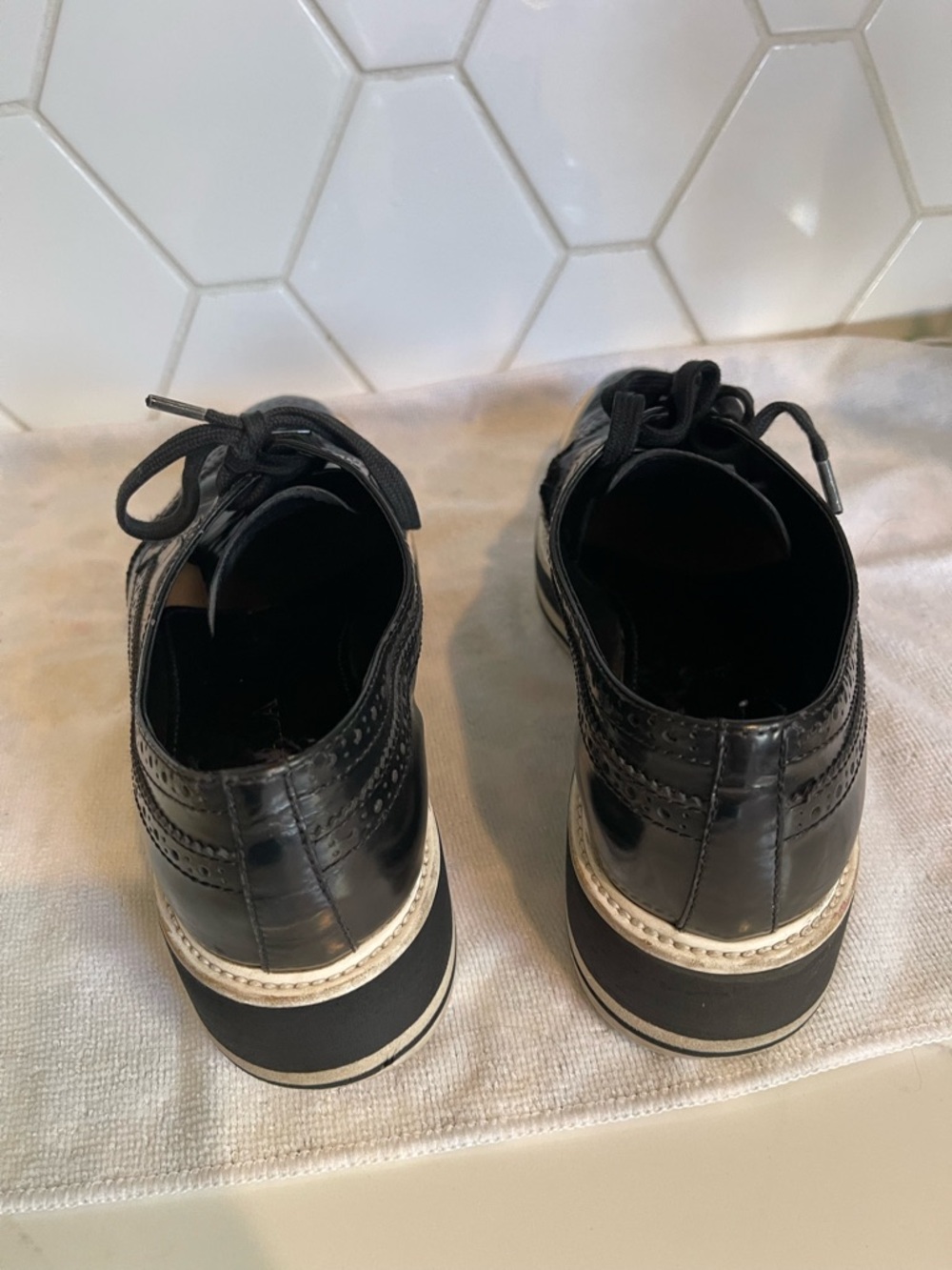 Prada Black Leather Brogue Oxfords - Picture 13 of 16